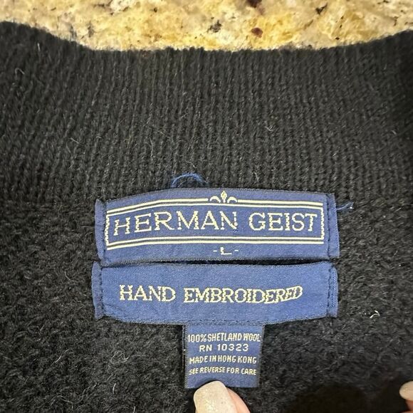 VINTAGE 100% Shetland Wool Hand Embroidered Icelandic Cardigan Women’s SZ Large - Picture 7 of 13